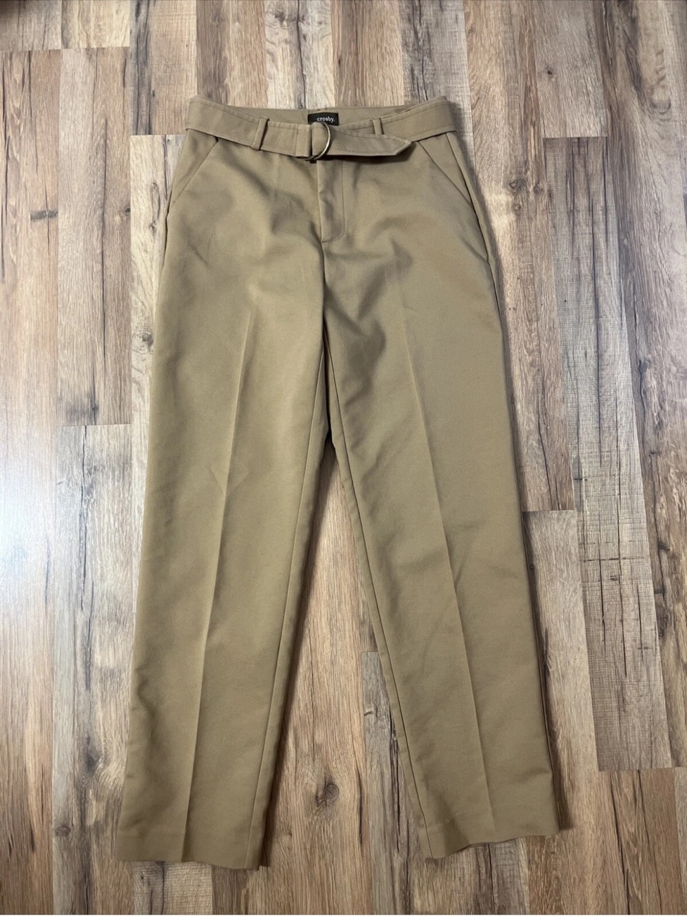 crosby. Straight Leg Belted Pants in Tan